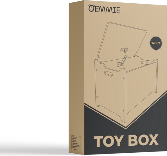 Oemmie Coffre à jouets - Coffre de rangement - Coffre de rangement - Coffre de rangement - Coffre de rangement enfants - 60x40x37cm - Charnières de sécurité - Blanc