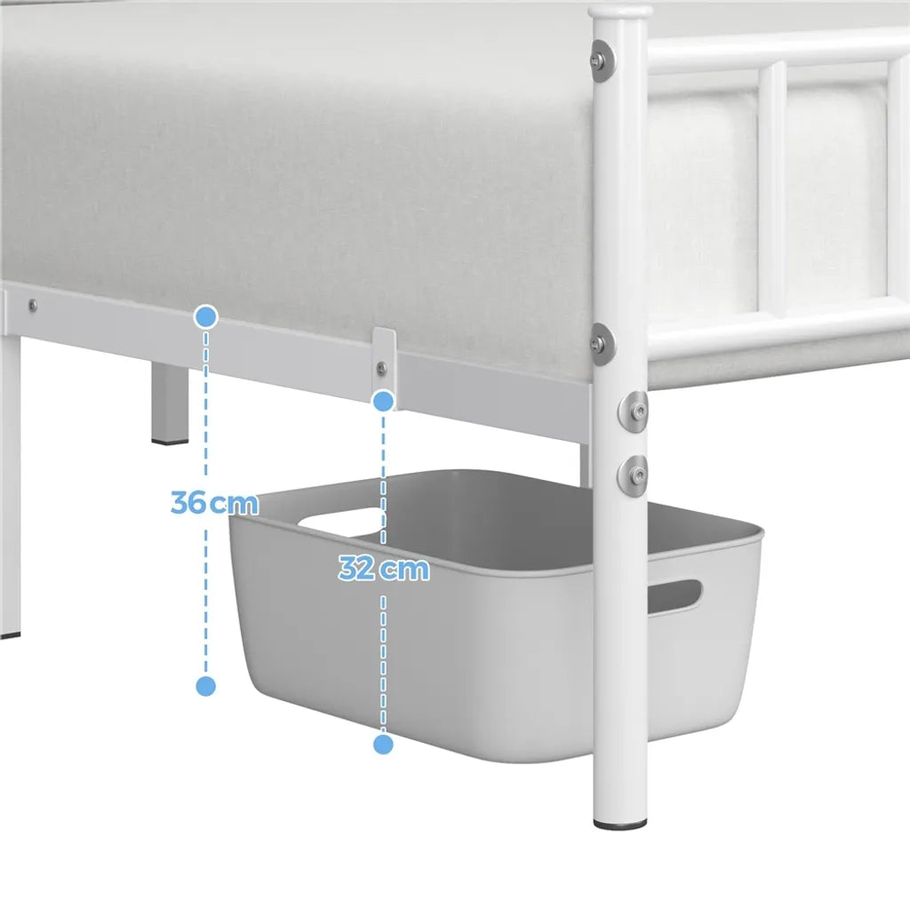 Lit en métal Yaheetech 160 x 200 cm - Sommier à lattes - Tête de lit/pied de lit - Blanc