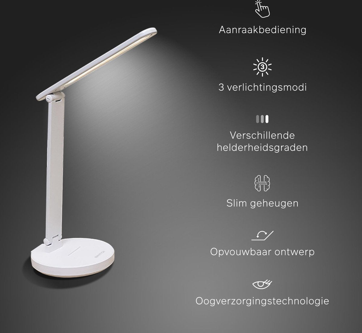 Bintoi® DL100 - Lampe de bureau LED - Lampe de lecture - Lampe de chevet - Touch Control - Dimmable - Lumière blanche et chaude