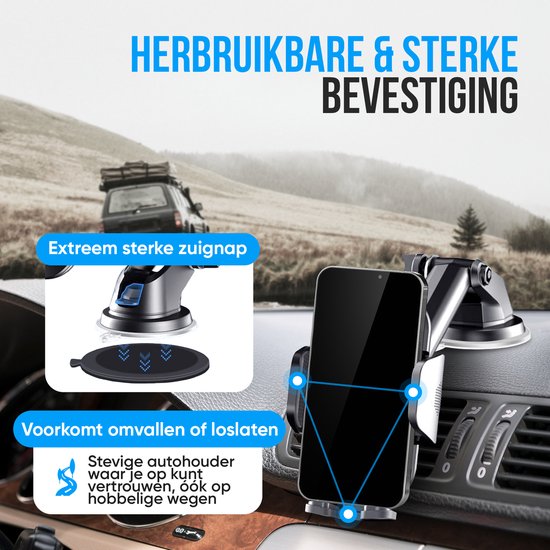 Strex Support Téléphone Voiture - Pare-Brise - Tableau de Bord - Grille de Ventilation - Support Téléphone Pour Tous Les Téléphones - Pivotant à 360°