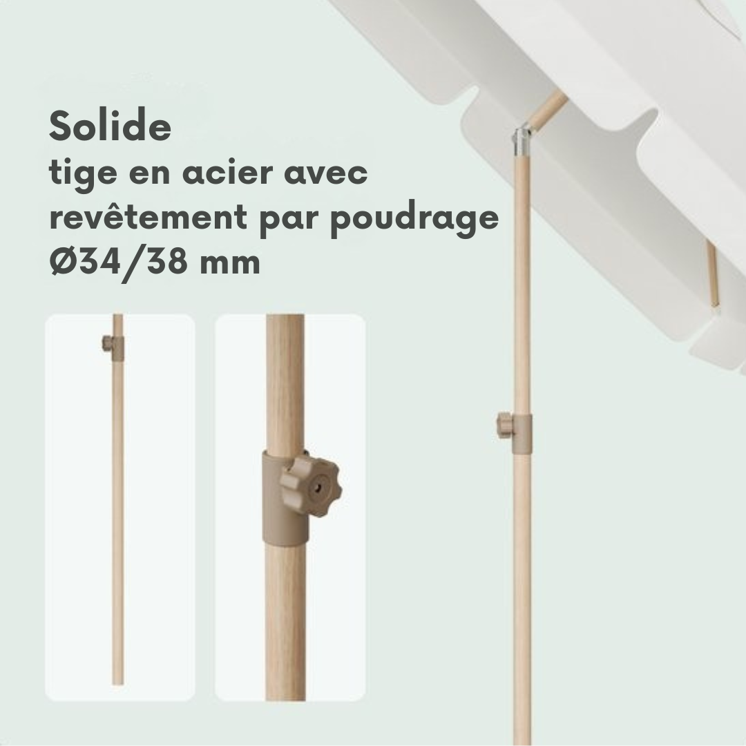 LifeGoods Parasol - Jardin - Parasol de balcon - 200x125cm - 30° inclinable - Imperméable - UPF50+ - Revêtement en bois - Crème