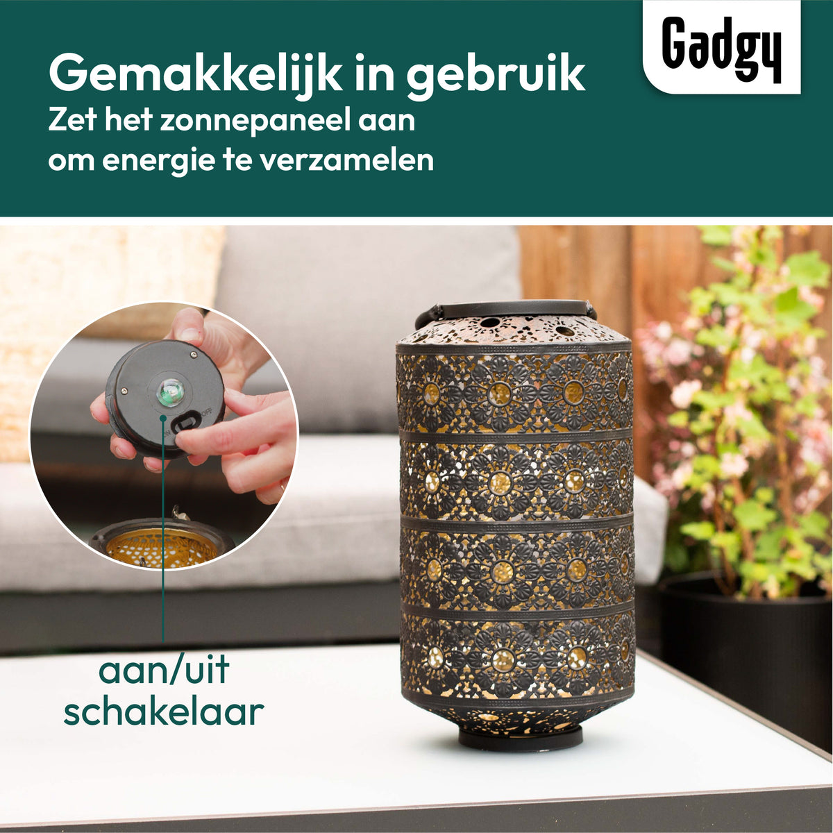 Gadgy Lampe solaire de jardin Lampe de table Maya XL - Lampe d'extérieur Terrasse & Balcon - Lampe solaire de jardin - Lampe solaire de jardin - Lampe solaire Led d'extérieur - Lanterne Windlight Hanging - Lampes de jardin - Bronze / Gold