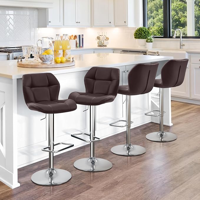 Tabourets de bar Yaheetech - Lot de 2 - Réglables de 62,5 à 84,5 cm - Pivotants à 360° - Marron