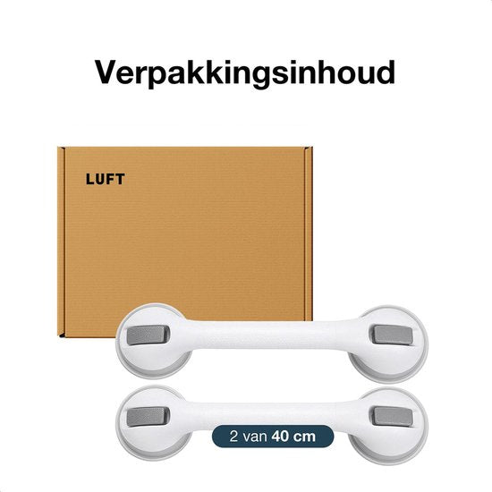 Poignée Luft avec ventouse - Pour la douche - 2 pièces - Poignée de douche pour la salle de bain - Barre murale - Modèle extra sûr et solide - 40cm - Luft - Poignée de salle de bain
