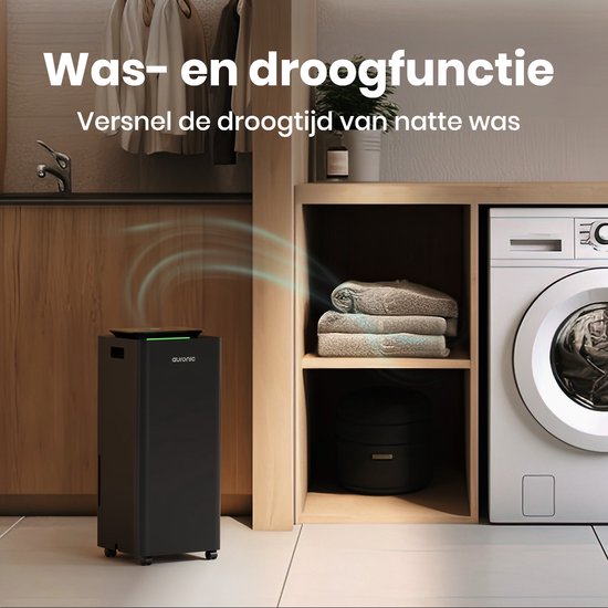 Déshumidificateur et purificateur d'air Auronic - Série Pro - 20L par jour - Fonction Lavage-Séchage - Chambre à coucher, salle de bain et salon - Déshumidificateur pour la maison - Noir