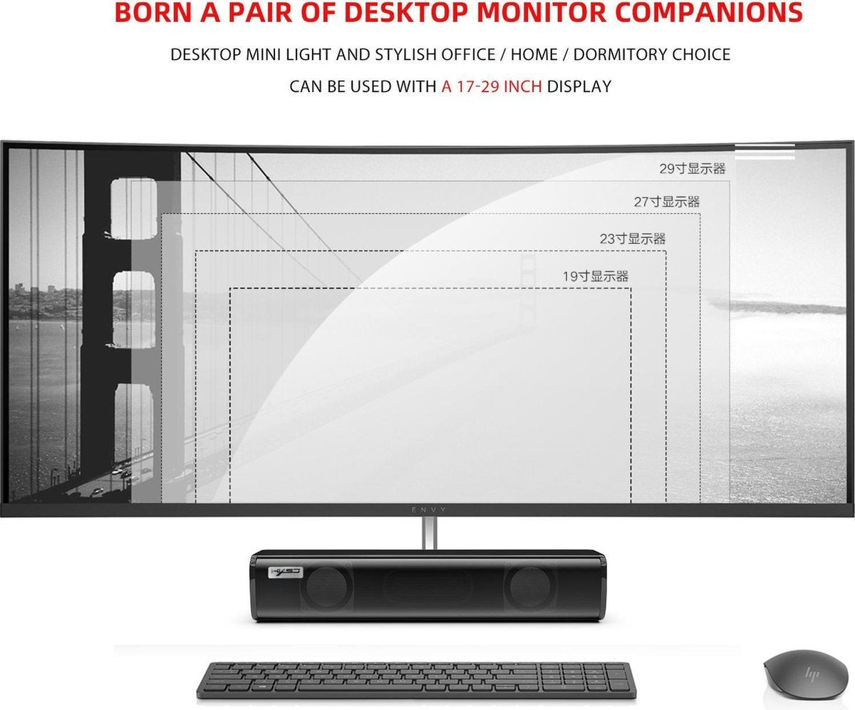 HXSJ Q2 Soundbar PC Speaker - USB - pour ordinateurs de bureau / portables / téléviseurs intelligents / projecteurs - Noir