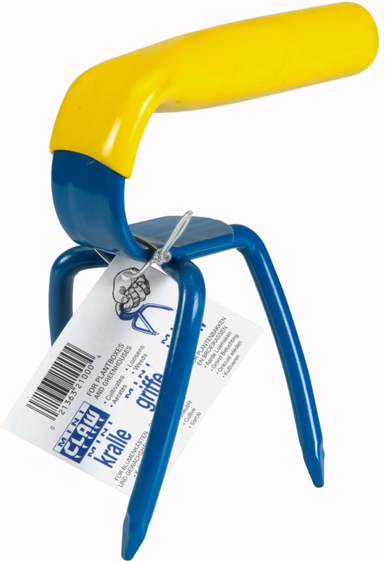 Garden Claw Mini MC220-1 - Fourche à pelle - Ameublir le sol, Désherber, Aérer le sol, Cultiver - Bleu/Jaune