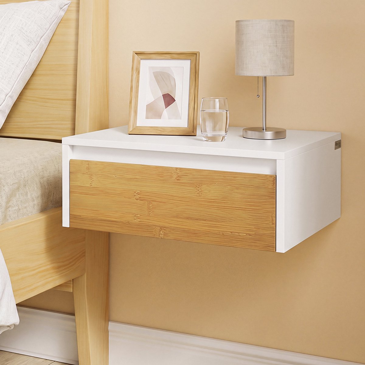 Table de chevet suspendue SoBuy avec éclairage LED - 1 tiroir - Blanc - 29 x 40 x 15 cm