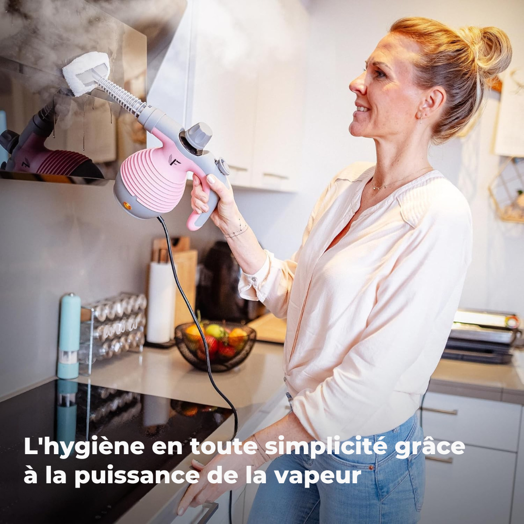 Nettoyeur vapeur à main – Réglage de la vapeur – Comprend 10 accessoires – Réservoir de 350 ml – Rose