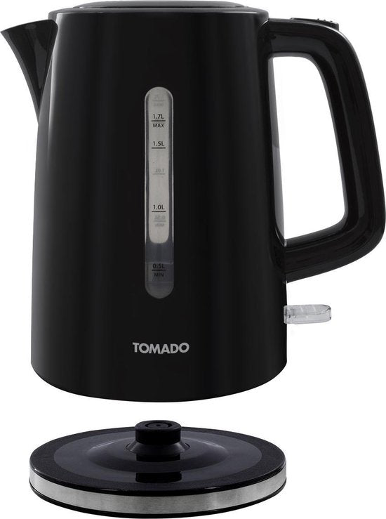 Tomado TWK1701B - Bouilloire en plastique - Noir - Capacité de 1,7 litre - 2200 watts - Indicateur de niveau d'eau
