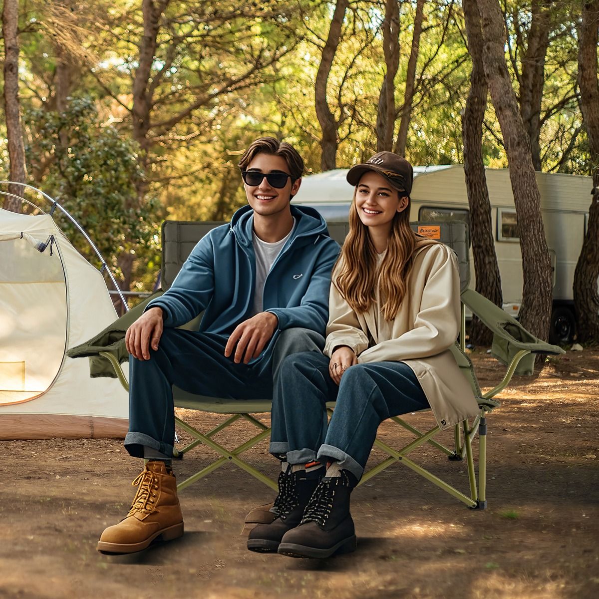 Chaise de camping pliable Coast Oversized - Utilisation en extérieur - 300 kg - 149 x 70 x 80 cm - Bleu