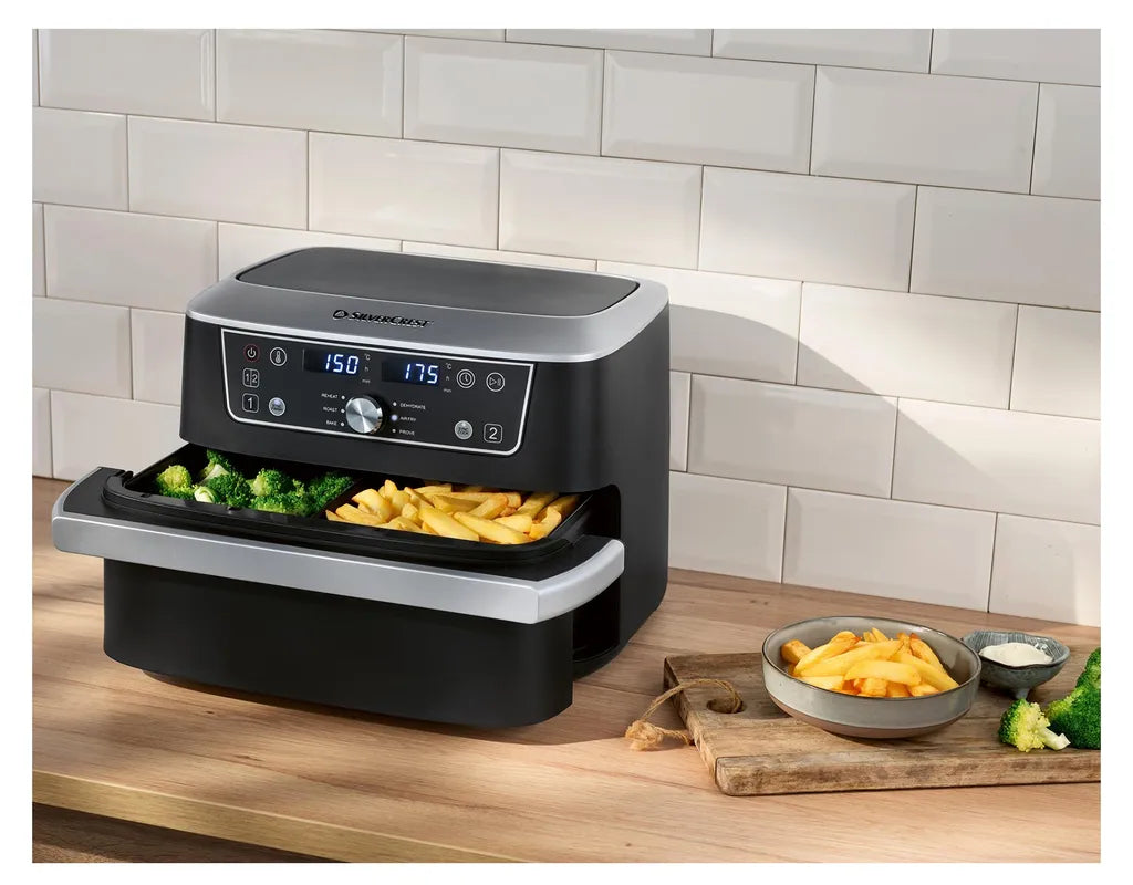 Friteuse à air chaud SilverCrest Ultrazone SHFDA 2600 A1 - Double zone - 2 x 5,5 L - 2 600 W - Sync-Finish