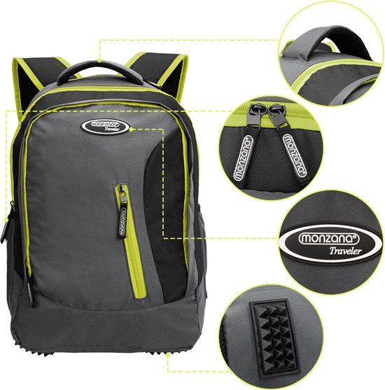 Sac à dos pour ordinateur portable - 34L avec port USB et compartiment pour ordinateur portable de 15,6" - Gris/Vert