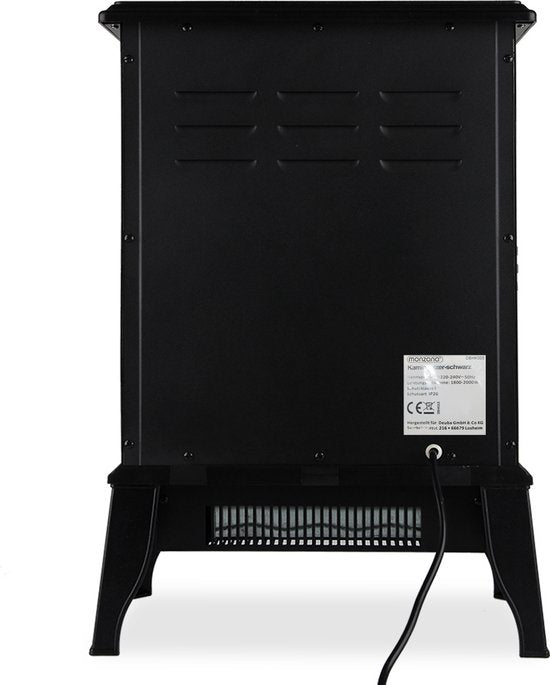 Torino Cheminée électrique avec effet flamme ouverte - 2000 watts - 25–30 m² - Noir