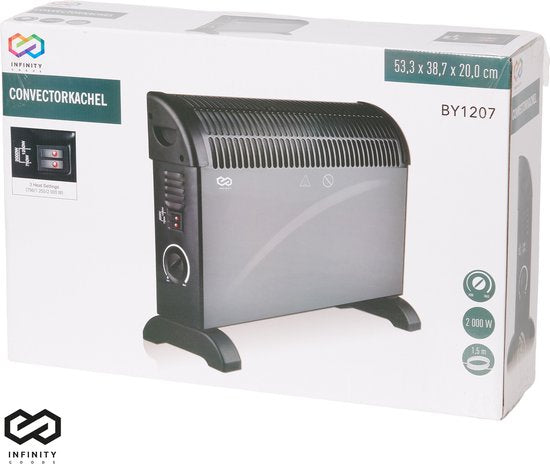 Infinity Goods Radiateur électrique convecteur - 750 / 1500 / 2000W - Thermostat réglable - Radiateur - Protection contre la surchauffe - 35m² - Noir