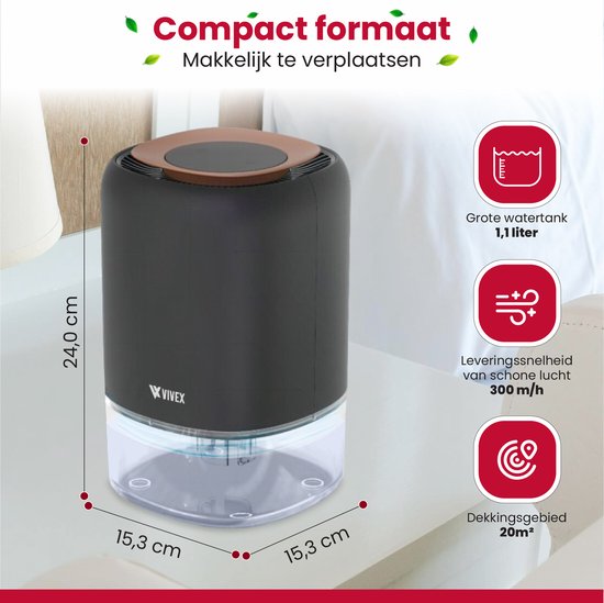 Vivex® Déshumidificateur AirDry Pro - Déshumidifie 600 ml par jour - Extrêmement silencieux - LED RGB - Purificateur d'air pour la maison, la chambre et le bureau