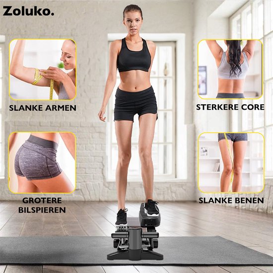 Zoluko Stepper with Display - Includes Resistance Bands, Anti-slip mat and E-Book - Stepper Fitness - Fitness Step - Mini Stepper - Step Fitness - Aerobic Step - Step - Stepper Fitness Device - Exercise Bike - Black