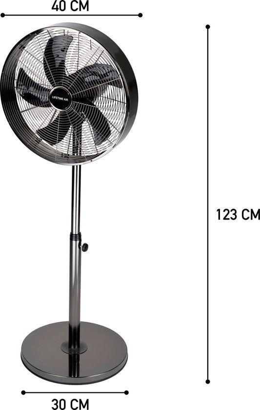 Ventilateur sur pied - Lifetime Air- 230V - Hauteur 85-125 CM - 3 Vitesses - Fonction oscillante - Inclinable - Argent