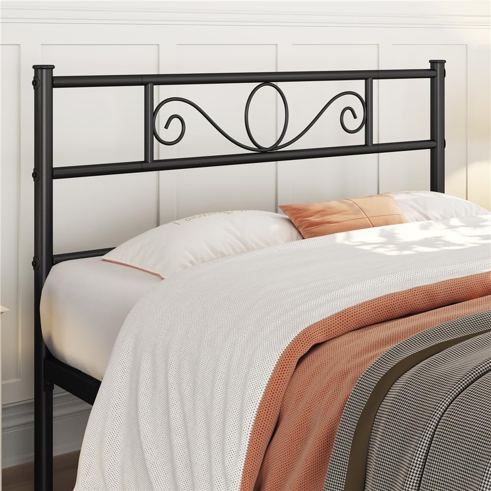 Cadre de lit en métal Yaheetech 140 x 200 cm - Noir - Tête de lit moderne - Espace de rangement supplémentaire