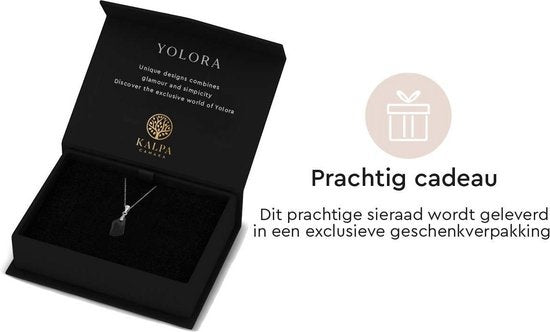 Yolora Collier femme avec pendentif et cristal Kalpa Camaka noir - couleur argent - plaqué or blanc 18K - boîte cadeau - cadeau fête des mères