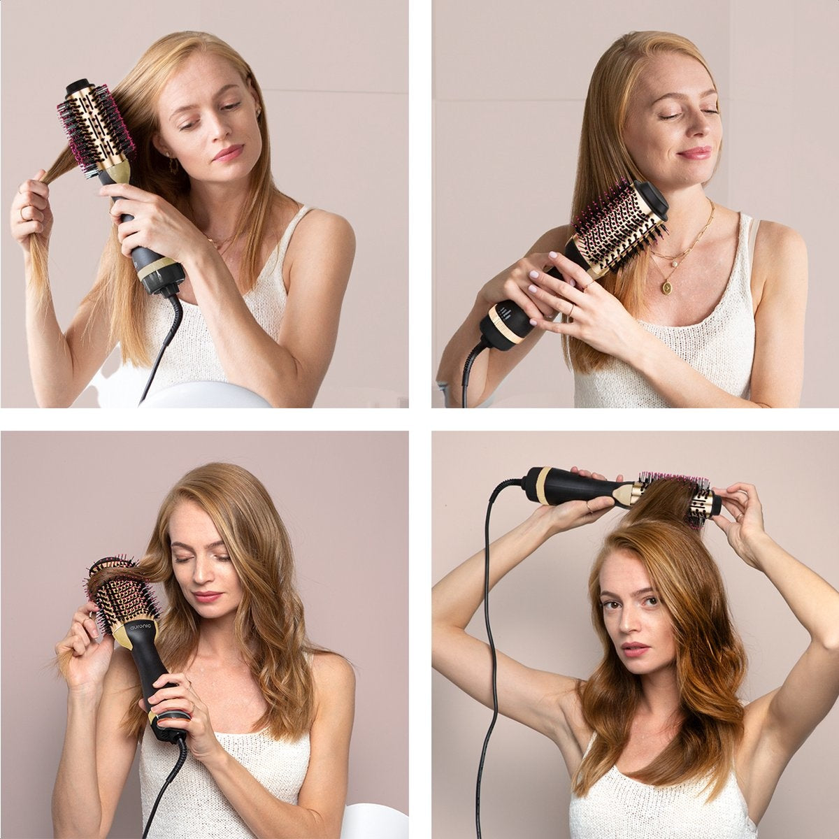 Auronic - Brosse soufflante et coiffante 3 en 1 - 1000W - Noir/or