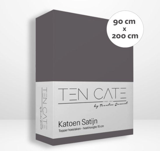 Ten Cate Fitted Sheet - Fitted Sheet Topper 90x200 - Drap-housse 90x200 - Convient pour Topper 90x200 - Satin de coton - Top Matelas 90 x 200 - Hauteur d'angle 10 cm - Anthracite