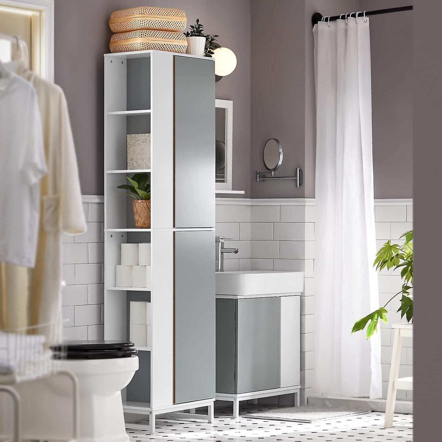 Sobuy Armoire de toilette - Gris - 50x30x181 cm