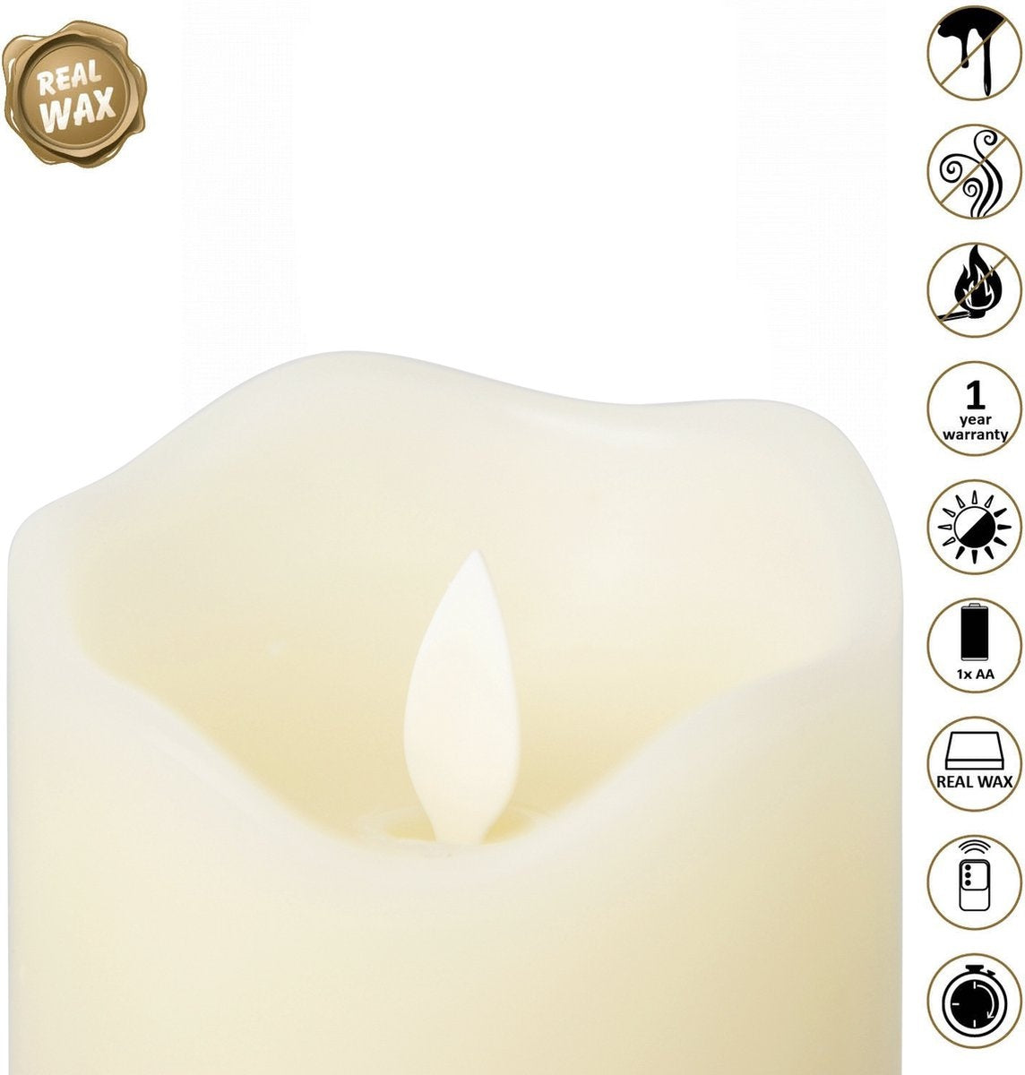O'DADDY® LED Candles With Moving Flame - Set 3 sizes 10+12.5+15cm 8d - With Timer and Dimmer Function - LED Candles With Remote Control - Rope (Bougies LED avec télécommande)
