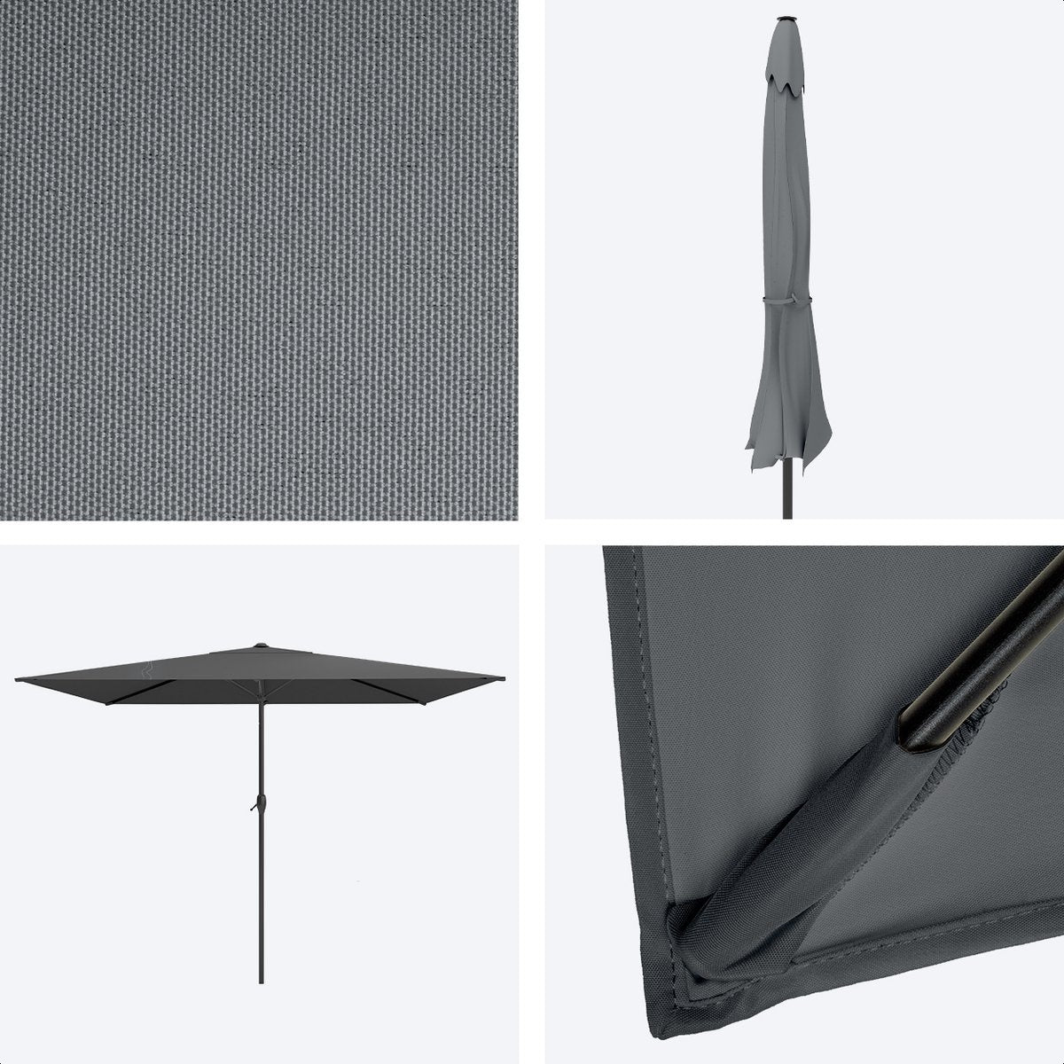 Parasol LifeGoods imperméable avec housse, 270x180cm, Gris foncé