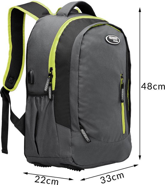 Sac à dos pour ordinateur portable - 34L avec port USB et compartiment pour ordinateur portable de 15,6" - Gris/Vert