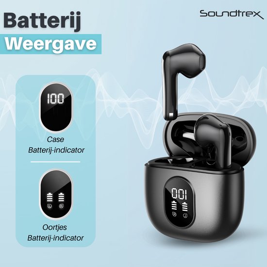 Soundtrex X-Pro Wireless Earphones - Ecouteurs Bluetooth - Earpods sans fil - Ecran LED - Bluetooth 5.3 - Noir