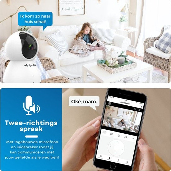 AyeCam Caméra de sécurité - Avec App - WiFi - Détecteur de mouvement - Incl. 32GB SD - Caméra de sécurité - Caméra pour animaux de compagnie