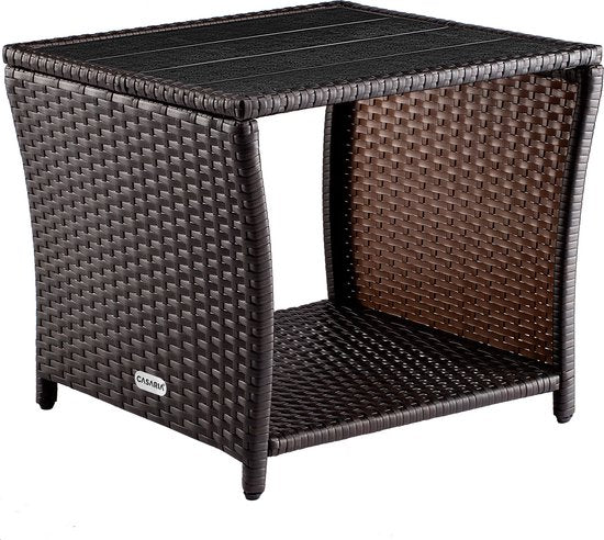 Table d'appoint Casaria Polyrattan - Plateau en WPC 45x45x40cm - Marron