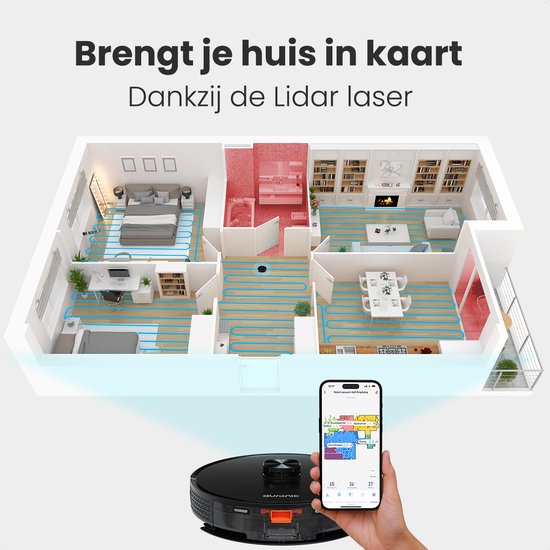 Auronic Robot Aspirateur - Avec fonction balayage - WiFi et App - Station de charge - Animaux domestiques - Robot balayeur - Navigation laser - Noir