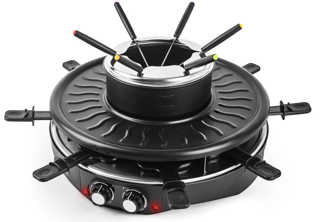Set gourmet et set à fondue 2-en-1 Saaf - 1.8 l - 1800W avec thermostat réglable - Pour 8 personnes - Accessoires inclus - Cozy Dining - Métal noir