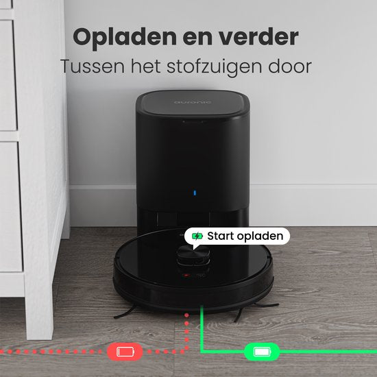 Auronic Robot Aspirateur - Avec fonction balayage - WiFi et App - Station de charge - Animaux domestiques - Robot balayeur - Navigation laser - Station de vidange automatique - Noir