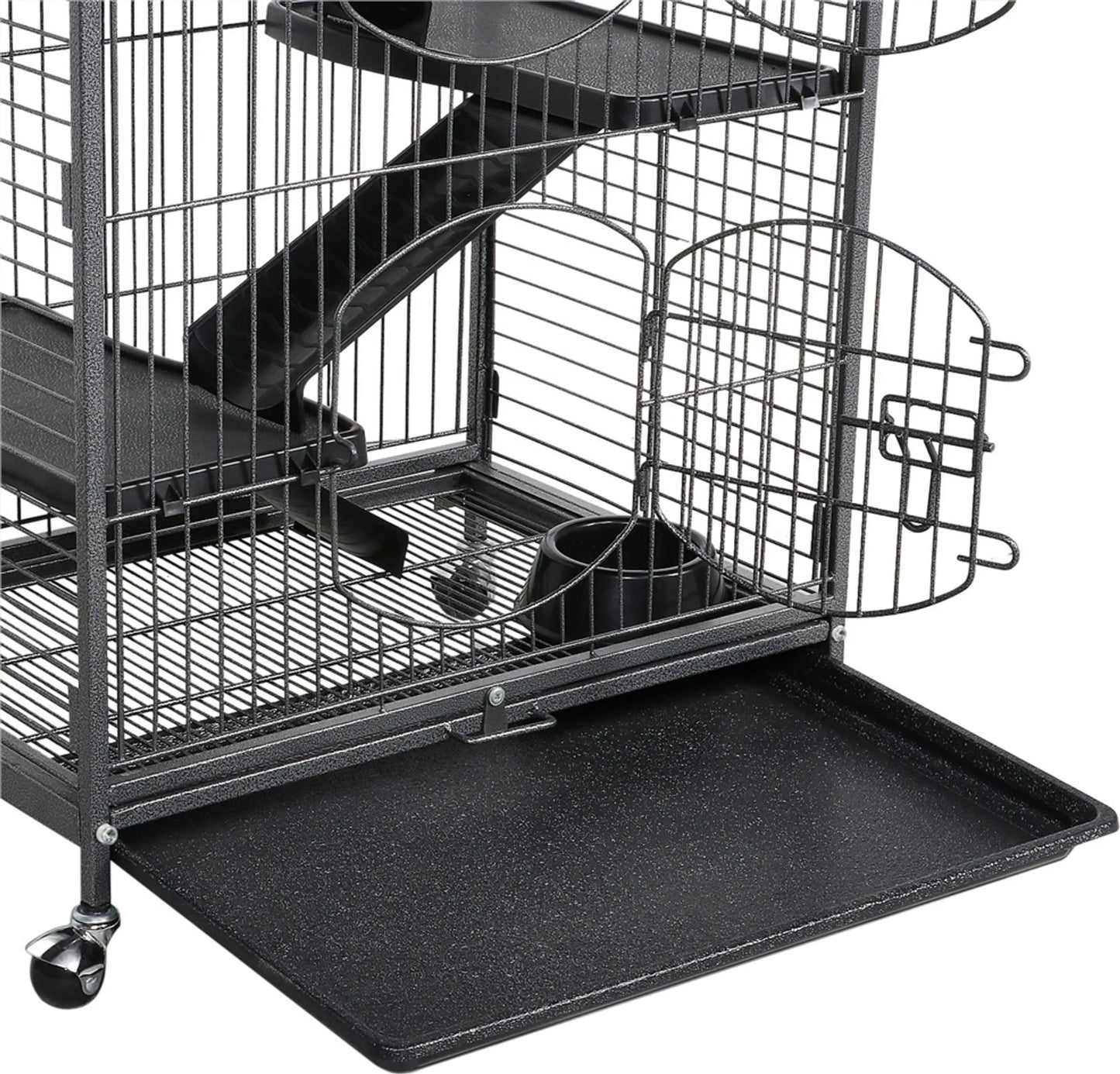 Yaheetech Cage pour rongeurs avec 3 étages - 64 x 43,7 x 131,2 cm - avec 5 rampes et base mobile et tiroir amovible - pour furet et chinchilla - métal noir