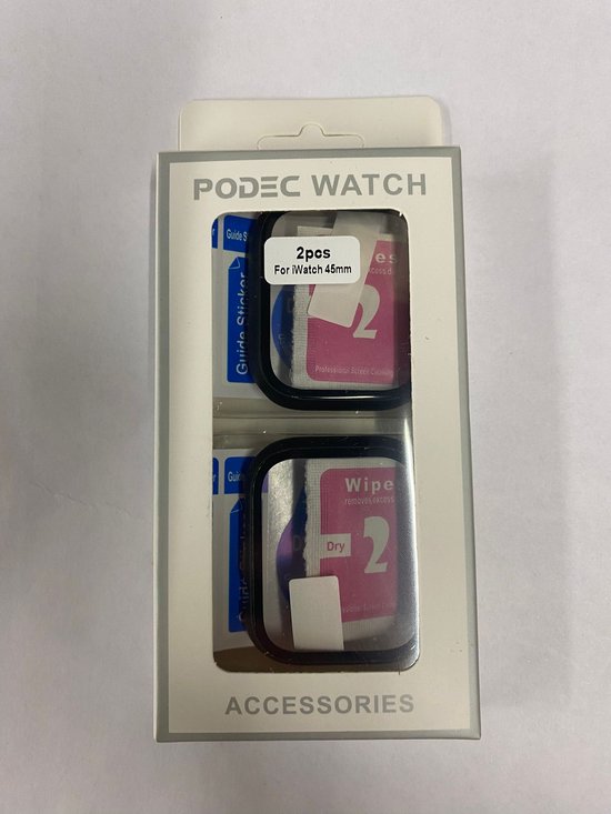 Coque adaptée à l'Apple Watch Series 7 / 8 / 9 - Protection d'écran 45 mm - 2 pièces - Coque rigide complète - Noir - Podec