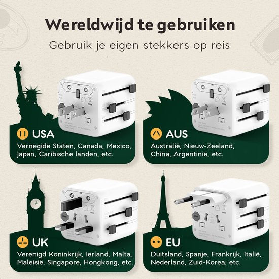 TRAVARA Prise de voyage - 2500W - Prise universelle mondiale - 170+ pays - Prise de voyage Angleterre Amérique, Afrique, Italie, Japon - Prises mondiales