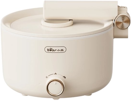 Mini-casserole électrique Bear 1,6 L – 2 réglages de température – Poignée rabattable et revêtement antiadhésif – Multicuiseur compact avec protection contre la cuisson à sec