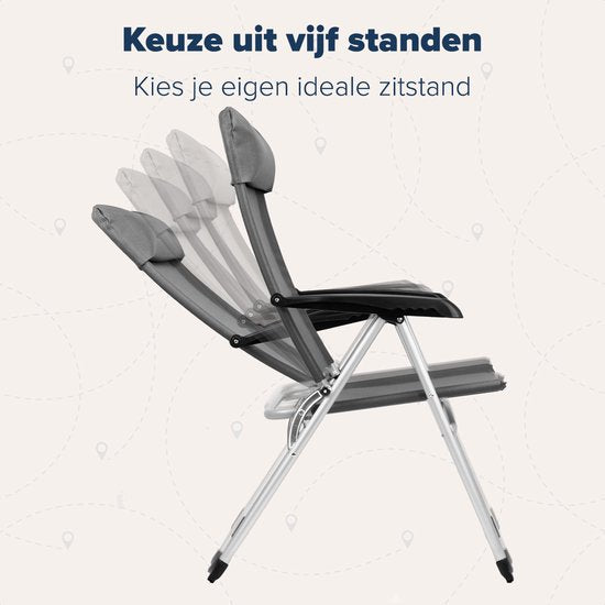 TRVLMORE Chaise de camping - 5 positions - Chaise de camping pliante - Capacité de charge 110 kg - Chaise de pêche - Chaise pliante - Gris
