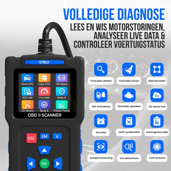 Strex OBD2 Scanner - OBD - Car Readout - Fault Removal - NL Language - Car Scanner - Diagnostic Equipment For Cars - Engine Failure