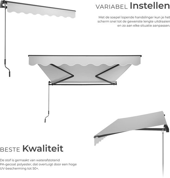 tectake® Sunshade with Articulated Arm - 250 x 200 cm - Store - Protection solaire pour fenêtre, balcon, extérieur - Fixation murale - Résistant à l'eau et aux UV - Gris clair