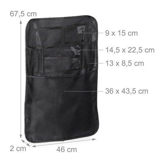 relaxdays organiseur de siège de voiture - set de 2 pièces - organiseur de siège de voiture - porte-tablette noir