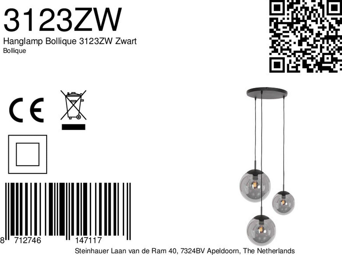 Steinhauer - lampe suspendue - Bollique LED - noir - verre métal - Ø 40cm - E27 - 3123ZW
