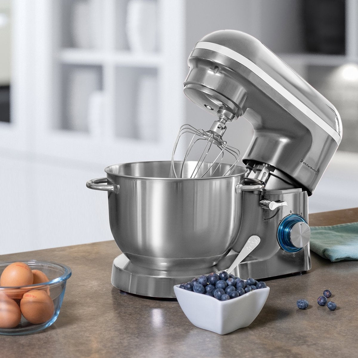 Robot de cuisine - KitchenBrothers - Robot de cuisine avec bol de 6L en acier inoxydable - avec bol de 6L - acier inoxydable - 1400W - Silver