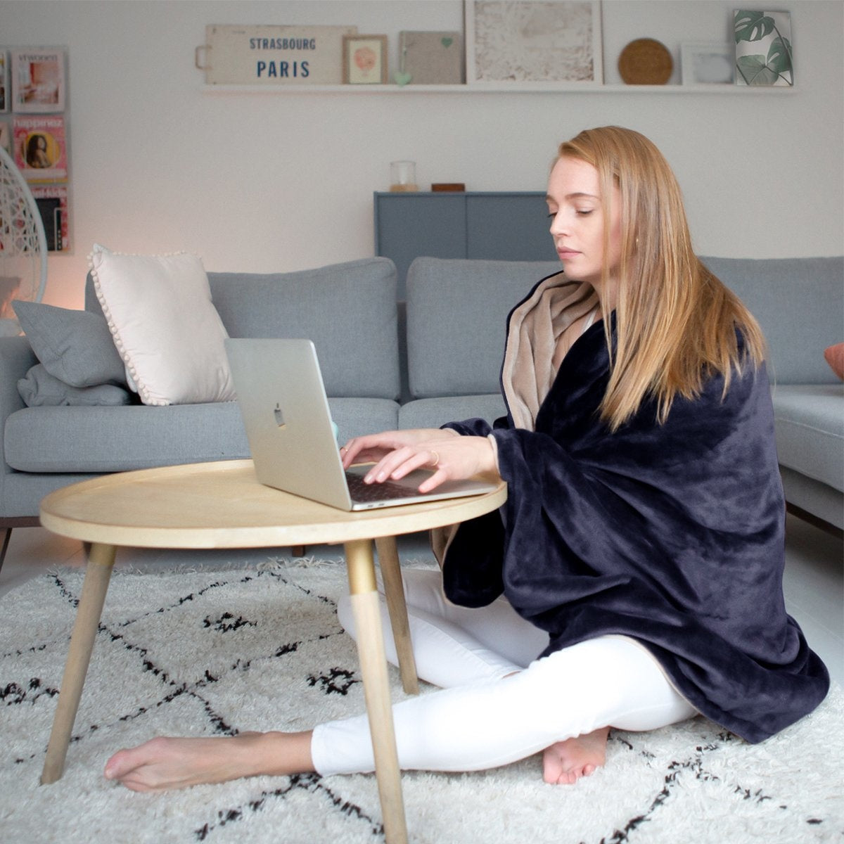 Couverture chauffante électrique - Auronic - 3 niveaux de chauffe avec minuterie - 160 x 120cm - bleu nuit