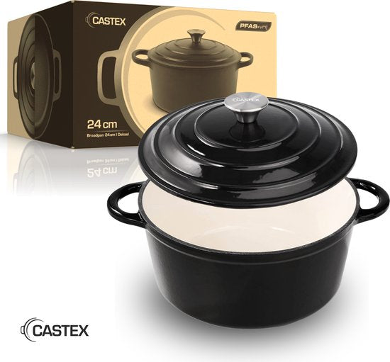 Casserole en fonte Elegance Royal - Castex - avec couvercle 24 cm - Noir