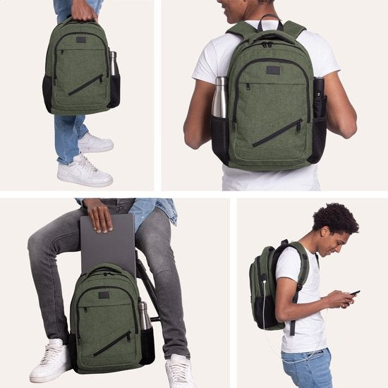TRVLMORE Sac à dos - 28L - 15.6 inch - Sac à dos pour ordinateur portable - Sac d'école - Unisexe - Vert résistant aux éclaboussures