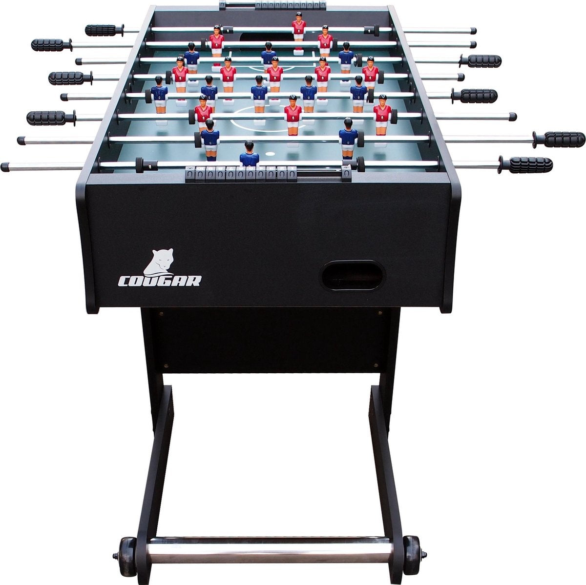 Cougar Scorpion Kick Football Table pliable en noir - Baby-foot avec 2 balles et compteur de score - Baby-foot d'intérieur 126x61x80cm